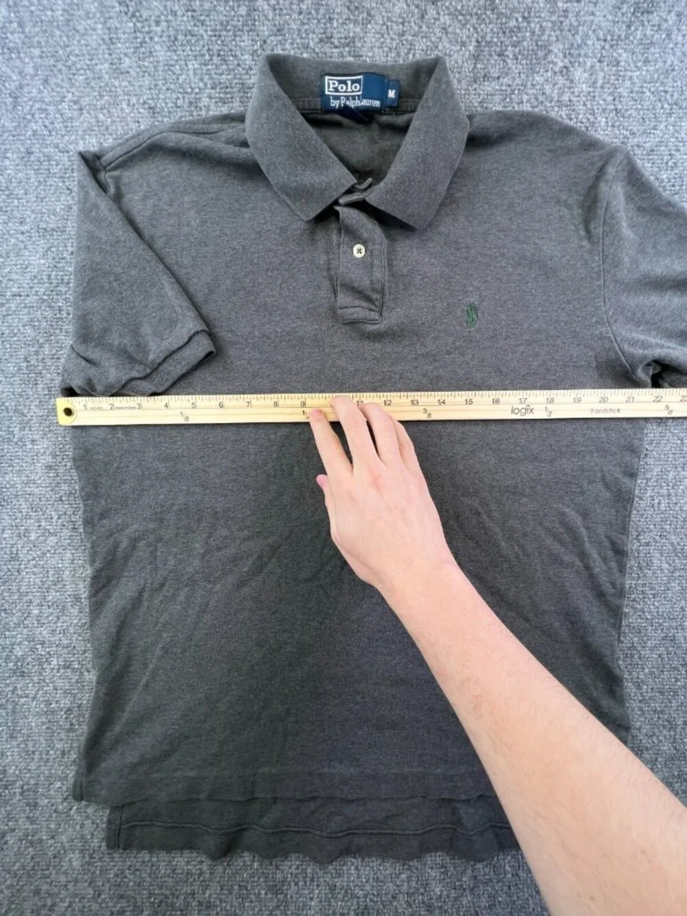 Polo By Ralph Lauren Men's Polo Shirt Short Sleeve Gray Cotton Medium Green Pony